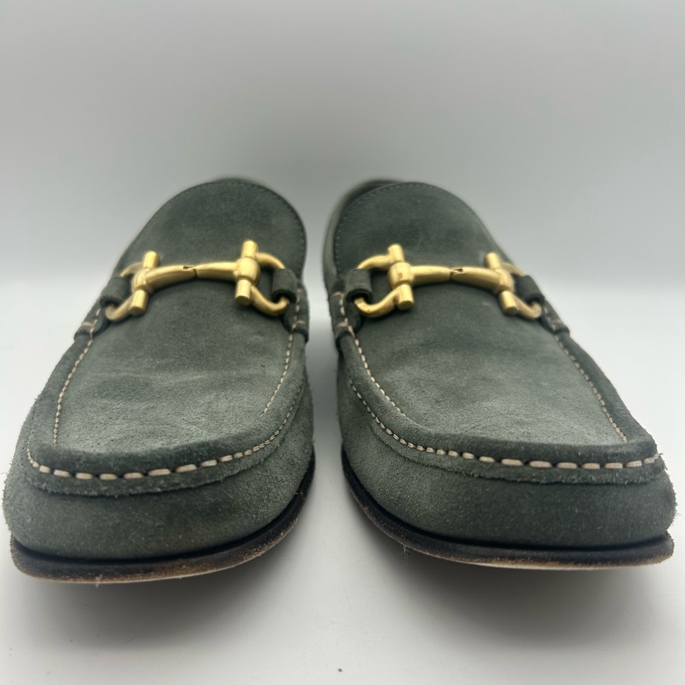 Salvatore Ferragamo Gancini Bit Loafers Men's US 9 D Green Suede Leather Gold - Picture 10 of 16